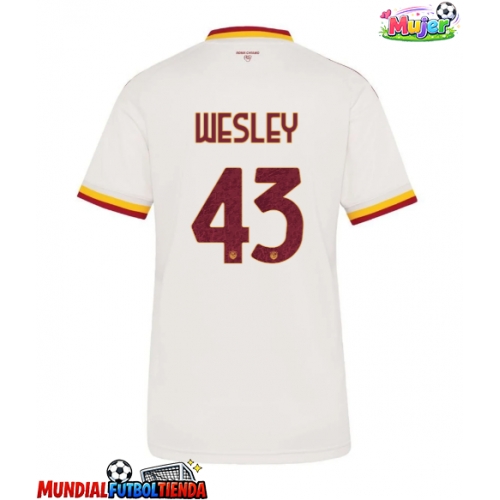 Camiseta AS Roma Wesley Franca #43 Segunda Equipación Replica 2026-27 para mujer mangas cortas